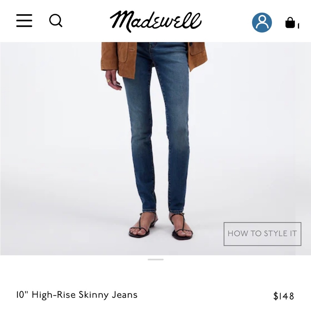 Madewell 10” High Rise Skinny Jean Sz 28